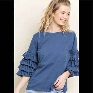 UMGEE blue ruffle sleeve boho top small NWT
